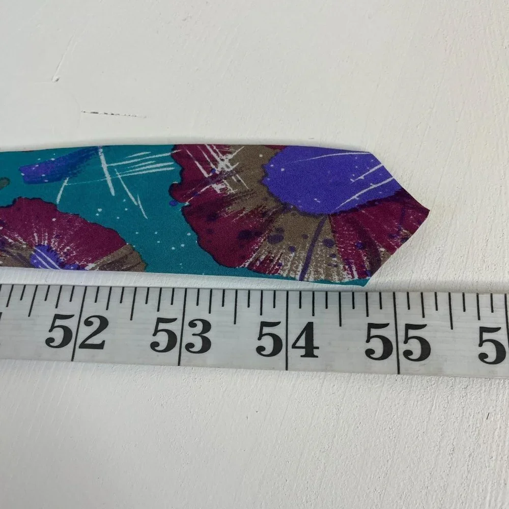 Vintage Zylos George Machado Mens ITALIAN SILK Tie Teal Purple RETRO‎ ABSTRACT